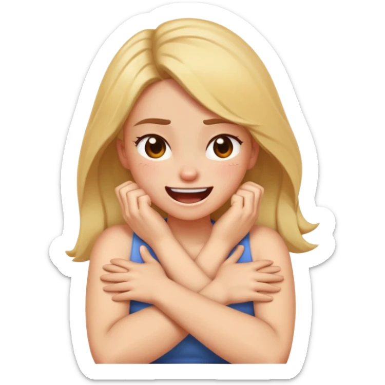 Girl with arms crossed over chest with hands on neck angry laughing sticker