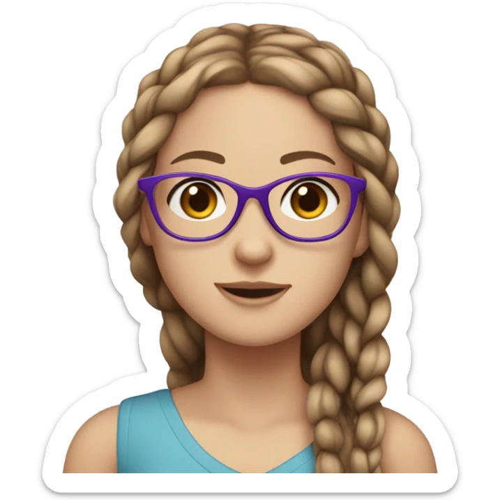 white girl with long brown hair in braids with purple glasses and blue eyes sticker