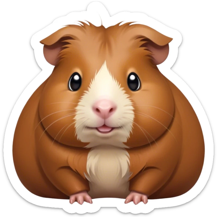 Cinematic Cute Brown Guinea Pig Portrait Emoji, Head tilted playfully and inquisitively, showcasing a velvety brown coat with a natural sheen, round, sparkling dark eyes filled with curiosity, Simplified yet irresistibly adorable features, highly detailed, glowing with a warm, friendly glow, high shine, affectionate and lively, stylized with a touch of whimsy, bright and endearing, soft glowing outline, capturing the essence of a mischievous yet loving guinea pig, so playful it feels like it could nuzzle out of the screen into your arms! sticker