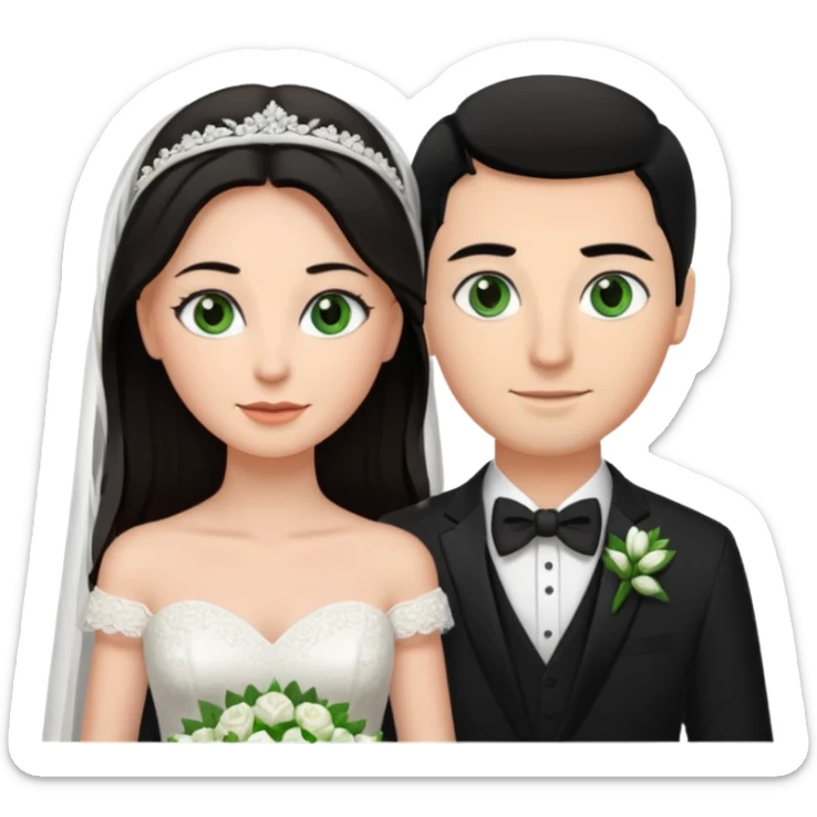 Tall brunette green eyes groom, bride black hair, brown eyes. Bride has brown eyes  sticker