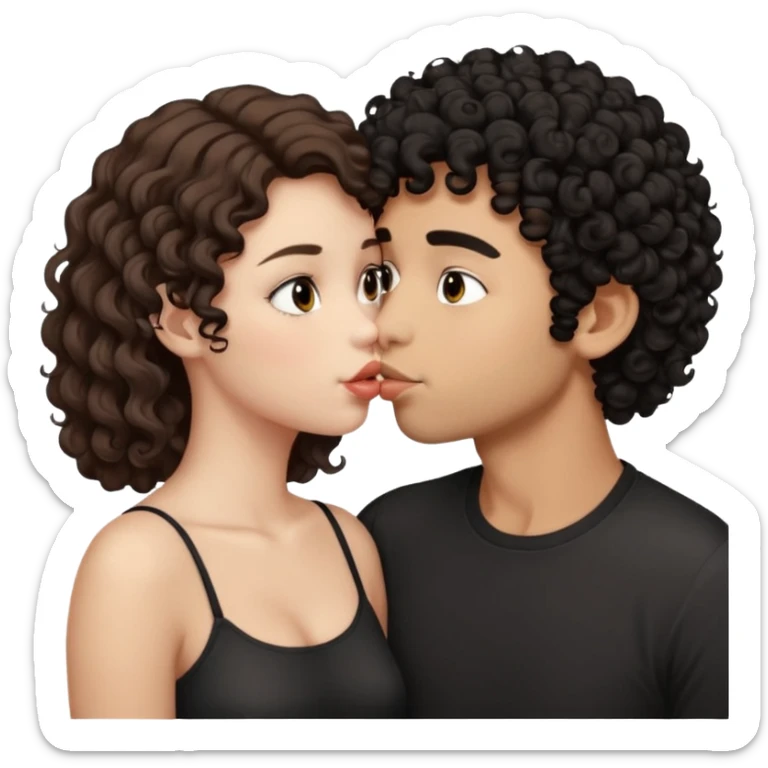 tan boy with black curly hair kissing pale girl with brown hair sticker