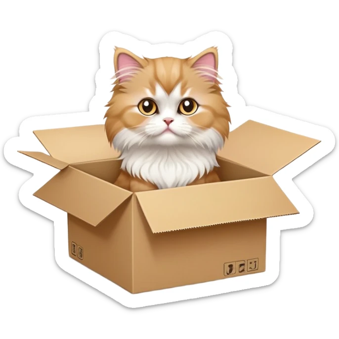 A  juvenile Persian cat poked its paws out of the cardboard box and placed them on top of it sticker