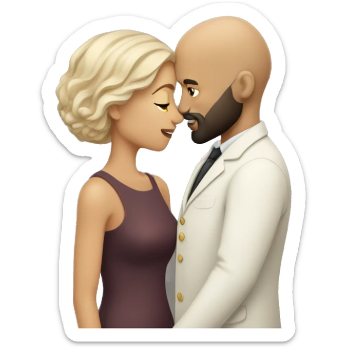 White Man bald with dark beard kissing short brown woman with long dark wavy hair sticker