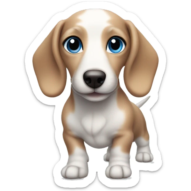 White baby wiener dog with gray and brown fur on face and bright blue eyes sticker