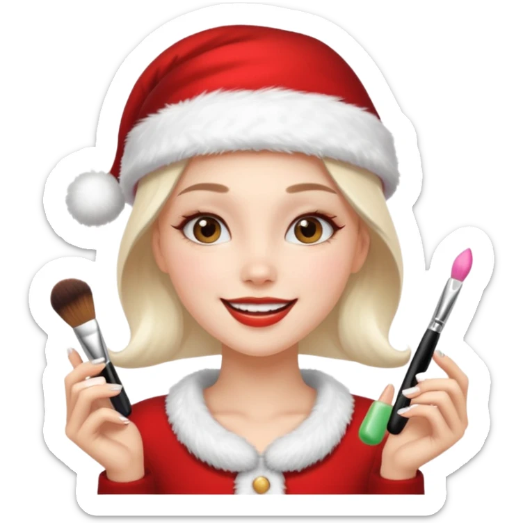 clean and vanilla girl who loves cosmetics and fashion with santa claus hat like holiday mood sticker