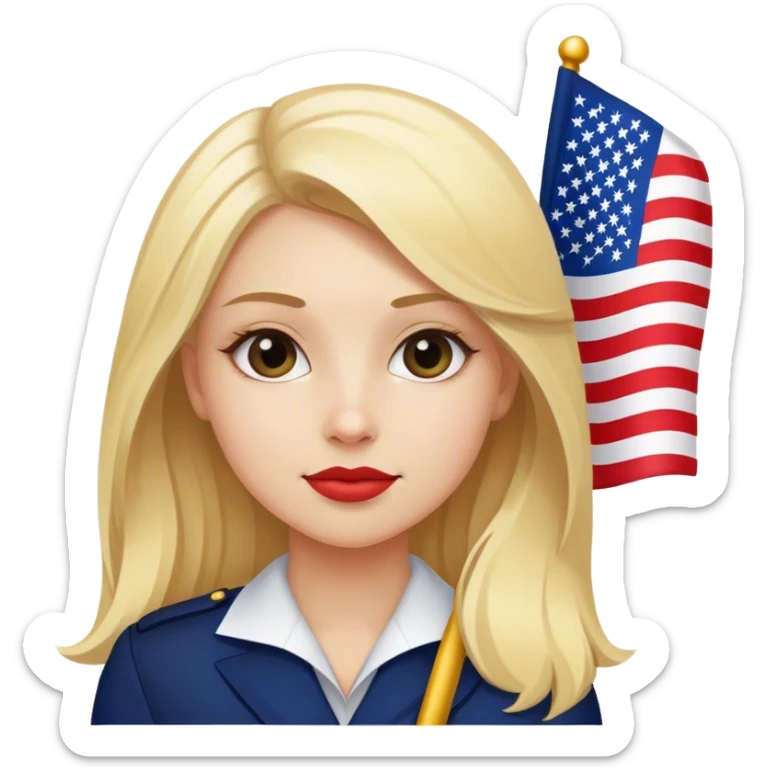 The blonde girl is a diplomat. with the flag of America sticker