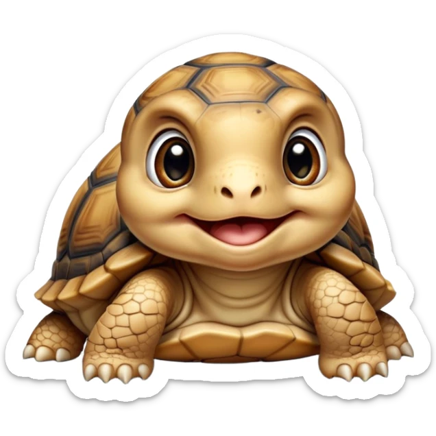 cinematic-yawning baby tortoise-realistic--emoji,,-cute-wise-face-peering-ahead-with-calm-determination,-cute large-eyes-reflecting-centuries of wisdom, sticker