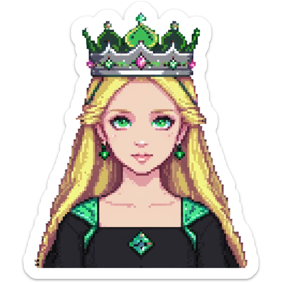 beautiful princess with blonde hair and striking green eyes wearing a crown sticker