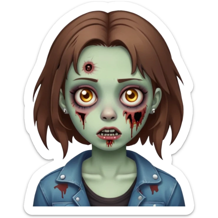 zombie teen girl with brown hair, grunge style, and septum piercing sticker