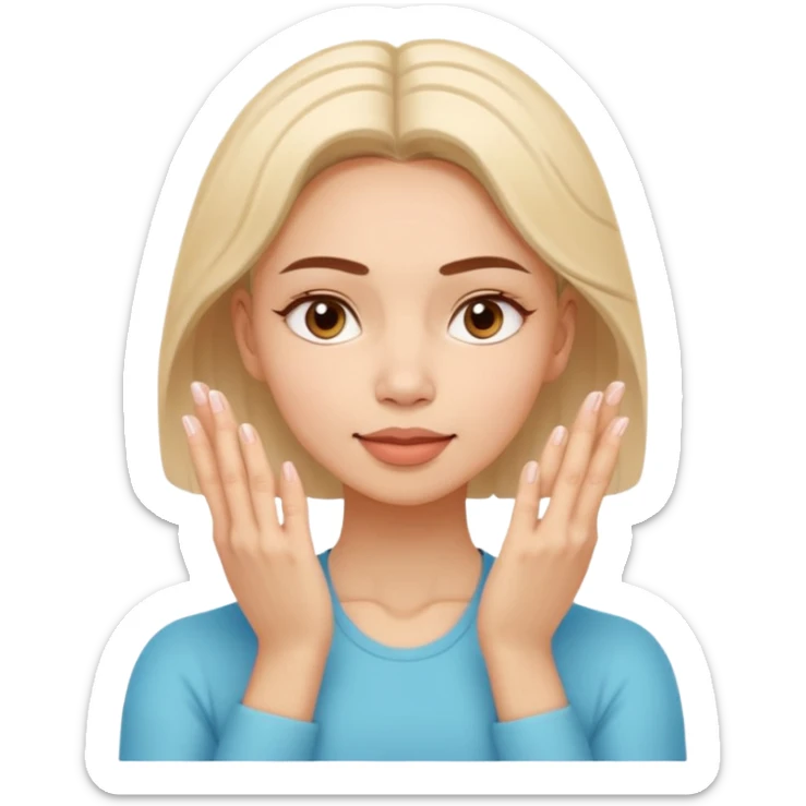 Minimal emoji of a woman performing face yoga, fingers pressing and lifting facial muscles, clear hand-on-face exercise movement, simple wellness icon style, no beauty or medical elements

 sticker