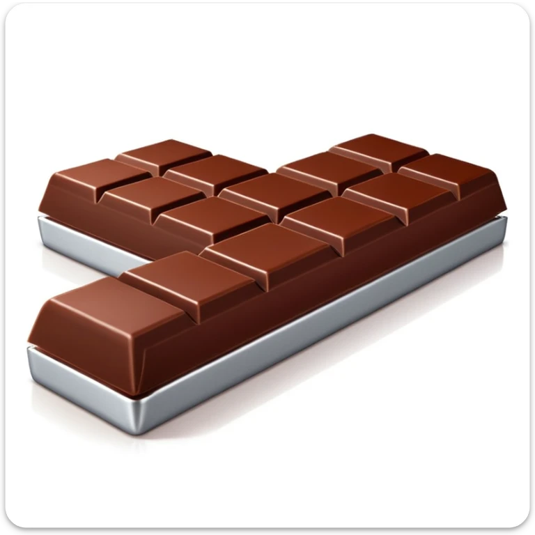 3D apple-style emoji of a chocolate bar half unwrapped in shiny red and silver foil, visible square chocolate segments, rich brown color, simplified shapes, cartoon-like look, glossy finish, soft shadows, minimal and clean design, no face or branding, white background sticker