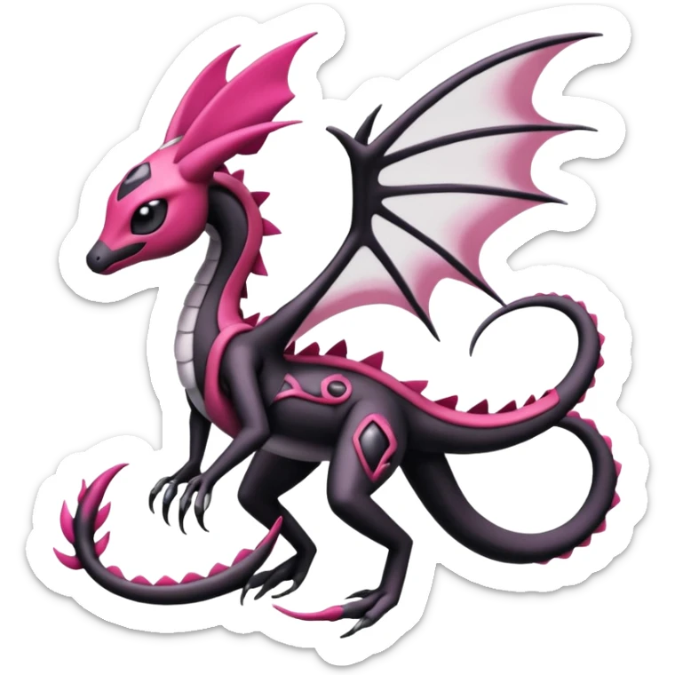 Magenta, black and white Meloetta-Flygon-Gorebyss-Salandit-Salazzle-Pokémon-Fakémon-creature-fusion-hybrid sticker