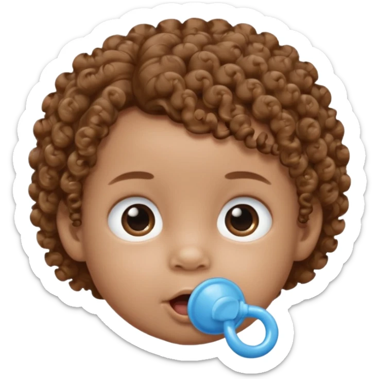 A baby with light brown skin, curly light-brown hair, wide brown eyes, and a blue pacifier.  sticker