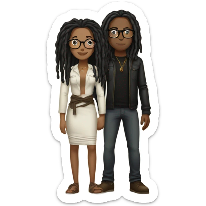black couple with locs, male lightskin with long black locs, female brown skin with glasses and BLACK locs tied up kissing full body sticker