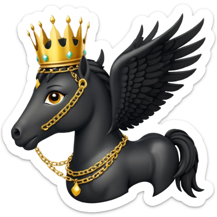 A fire black pegasus with golden chain in neck and crown in head sticker