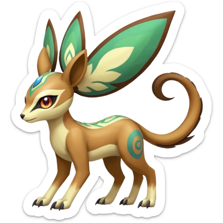 Tribal Colorful Exotic Fionbri-Kalon-Falvie-Vernid-Meloetta-Pokémon-Fakémon-Digimon-Spectrobe-hybrid-fusion, full body sticker