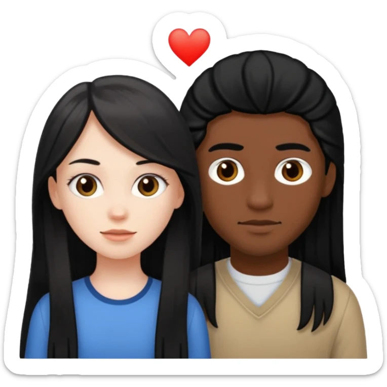 White girl with long black hair, brown boy with black hair sticker