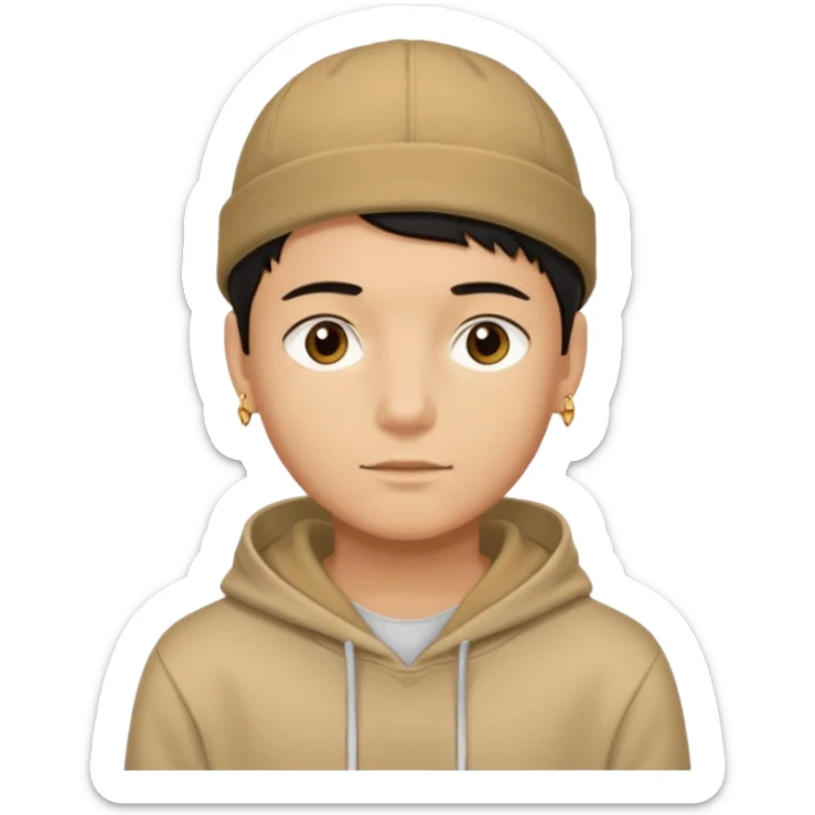 {
  "type": "human",
  "look": "male, tan hoodie, brown cap, gold jewelry, calm face, front view",
  "description": "a young man wearing a hoodie and cap, looking relaxed and confident"
} sticker
