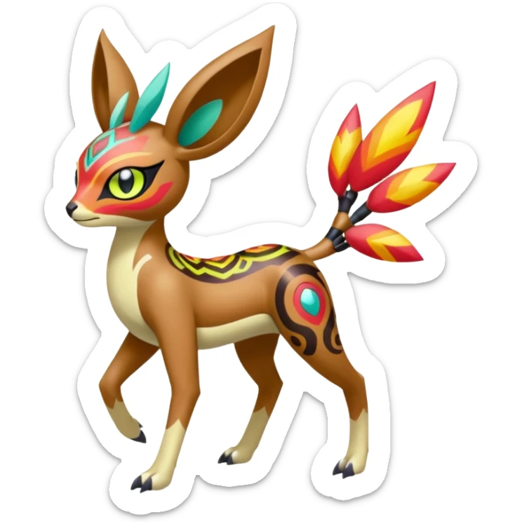Tribal Colorful Exotic Fionbri-Falvie-Vernid-Meloetta-Pokémon-Fakémon-Digimon-Spectrobe-hybrid-fusion, full body sticker