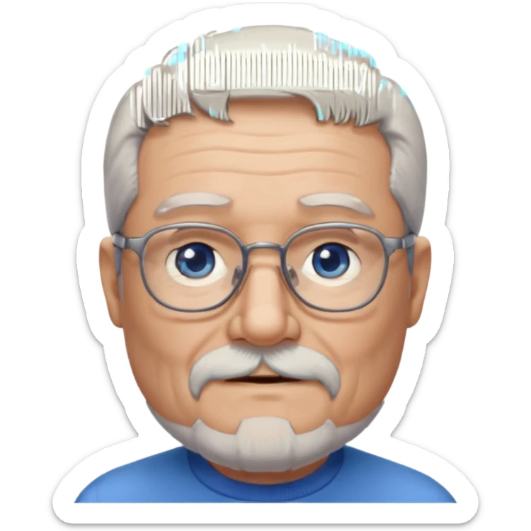 Create me an emoji of an old man. Gray really short size hair. Gray follow-up full beard. Squarer Glasses. Blue eyes. Little smile sticker