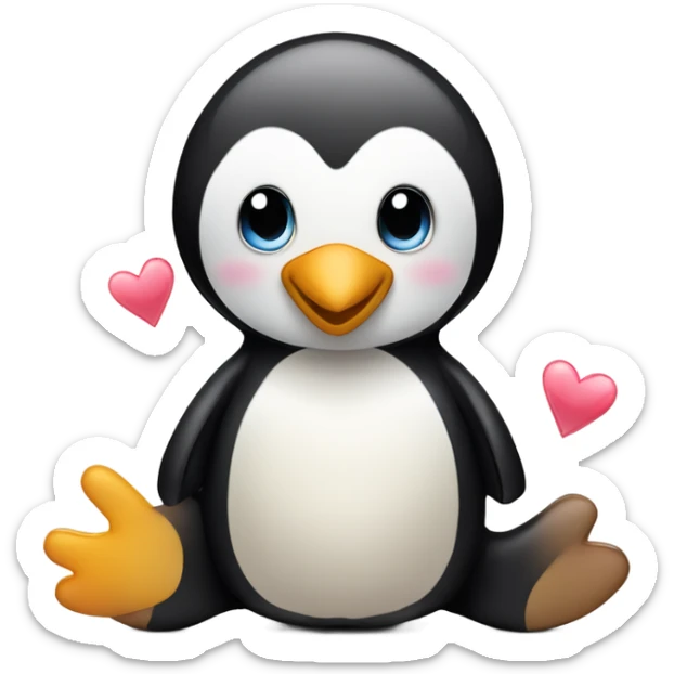 Pinguin zeigt liebe an einem teddybären mit einer umarmung und einem herzen sticker