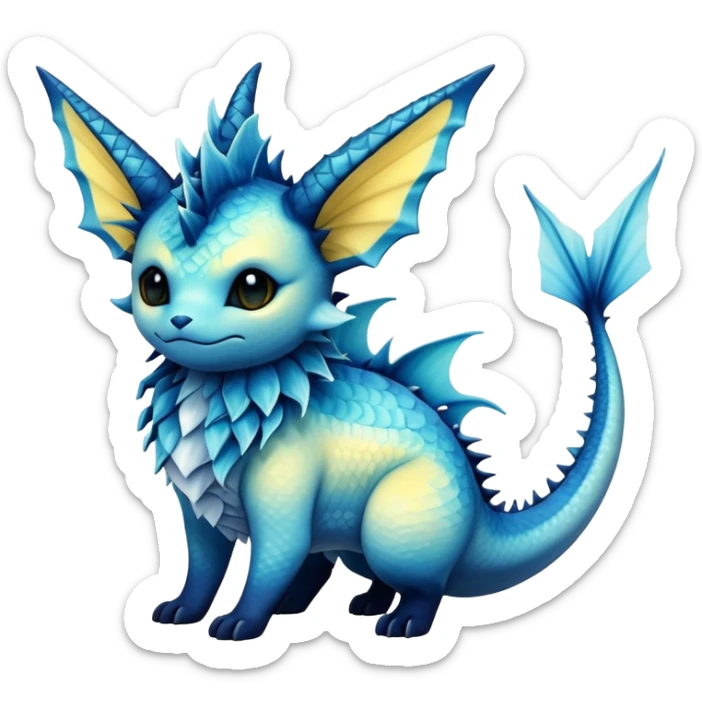  Cool Edgy blue-yellow-black-gradient ethereal badass Vaporeon-Vernid-Trico-animal-creature full body  sticker