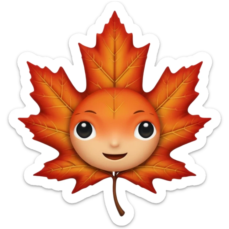 emoji, feuille d'érable couleur vermeille, deux yeux ronds noirs brillants sticker