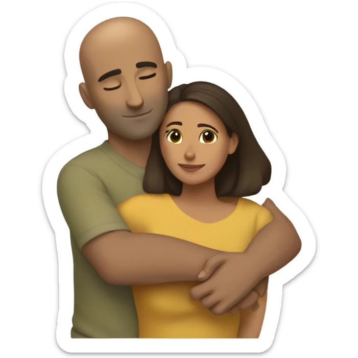 Comforting hug from brunette Puerto Rican to shorter bald male sticker