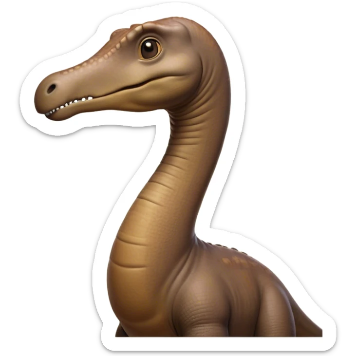 Cinematic Noble Brontosaurus Portrait Emoji, Poised and majestic, with a colossal, elongated neck stretching gracefully from a massive, sturdy body draped in warm, earthy tones, a gentle, wise face with soft, observant eyes, and a long, elegant tail, Simplified yet grandly defined features, highly detailed, glowing with a soft, ancient luminescence, high shine, intelligent and serene, stylized with an air of prehistoric grandeur, focused and calm, soft glowing outline, capturing the essence of a watchful and confident Brontosaurus that appears ready to loom out of the screen with effortless majesty! sticker
