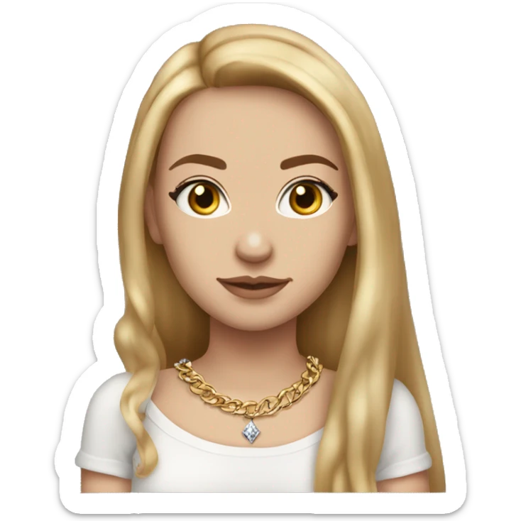 Caucasian European girl with light complexion and features . long burgundy hair, long eyelashes and has tattoos. She is wearing a crop top shirt and gold chain necklace and diamond earrings  sticker