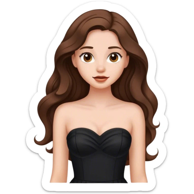 girl with long wavy hair in black strapless dress  sticker