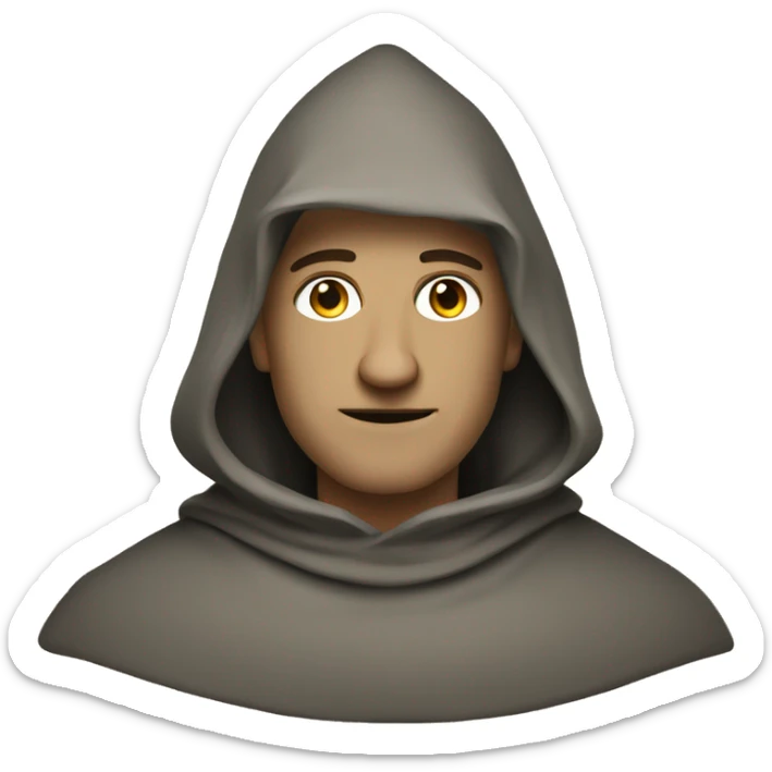 “14th-century man in a tunic, cloak, and hood, medieval style, emoji design.” sticker