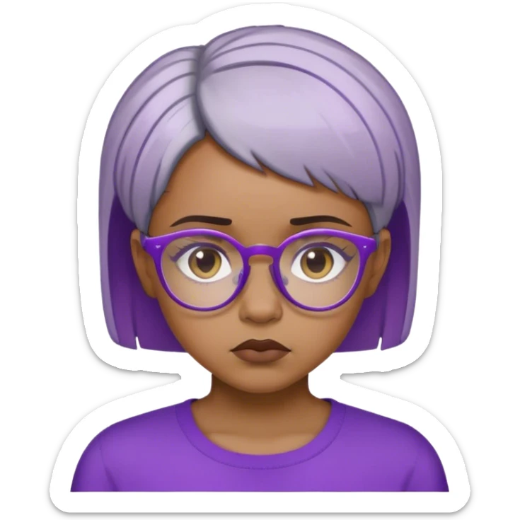 Light skinned Black girl with purple glasses short natural gray haircut sad sticker