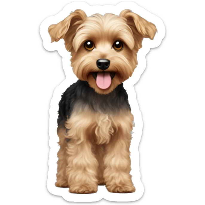 Yorkie poodle mixed dog with curly hair body and very fluffy with longer ears sticker