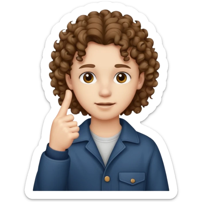 Pale young teenager with curly brown hair giving middle finger sticker