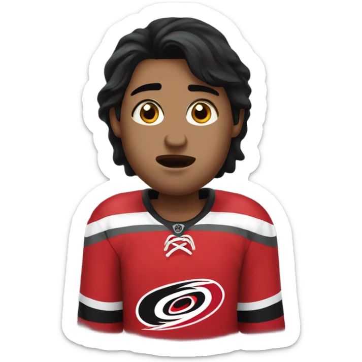 Crying carolina hurricanes hockey fan with black hair sticker