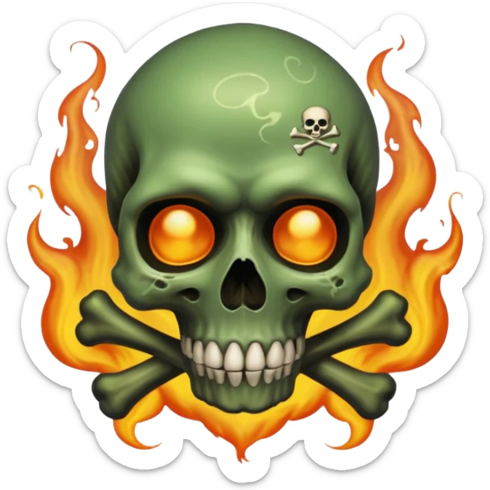 a poisonous cloud of gas, dark swamp color, with an image of a skull and two crossed bones behind the skull sticker