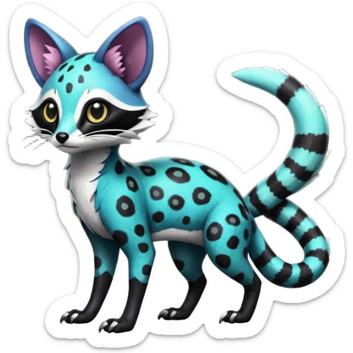 Rare realistic shiny lush exotic cute edgy epic pretty futuristic beautiful handsome gorgeous aesthetic gloomy spooky dark modern colorful vibrant cyber-Genet-Trico-species-Fakemon-hybrid-creature by LiLaiRa, beautiful intricate markings, full body sticker