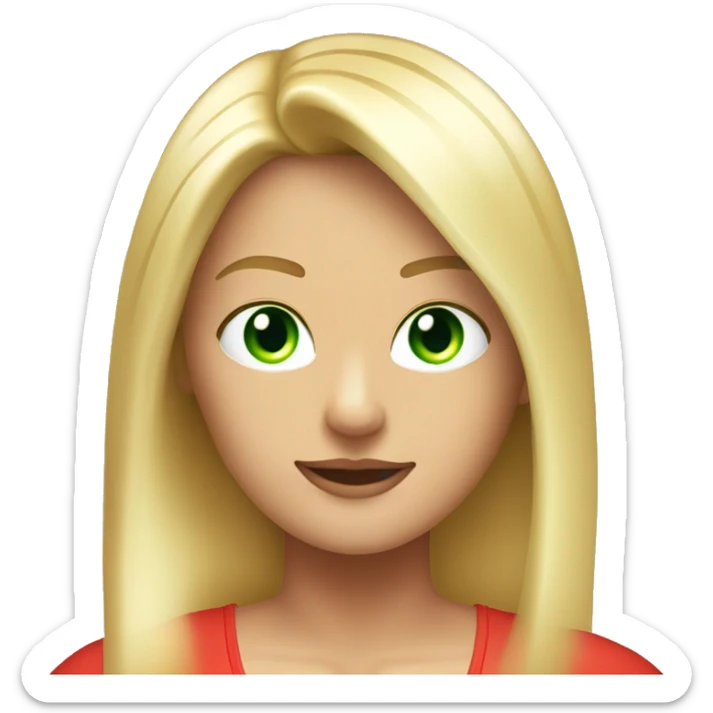 Very blonde blonde with straight hair with green very green light eyes with a red tank top with medium breasts sticker