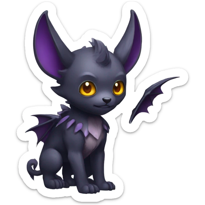 Cute cool fantasy dark-themed animal hybrid Fakemon with horns and bat ears full body sticker