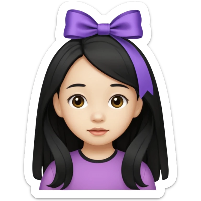 little girl with ribbon hairclip, long black hair sticker