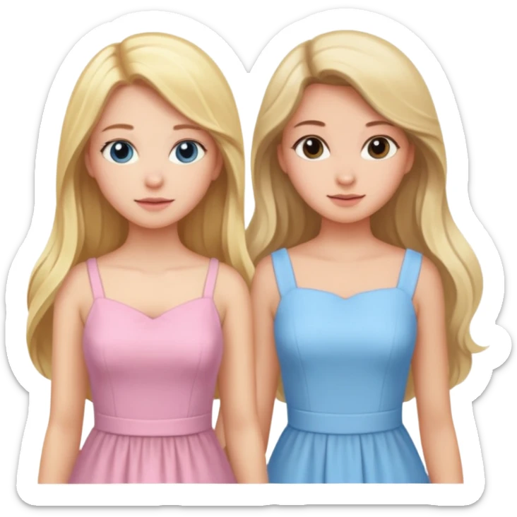 happy pride and predjudice blonde girl in light blue dress and long hair brunette girl in light pink dress sticker