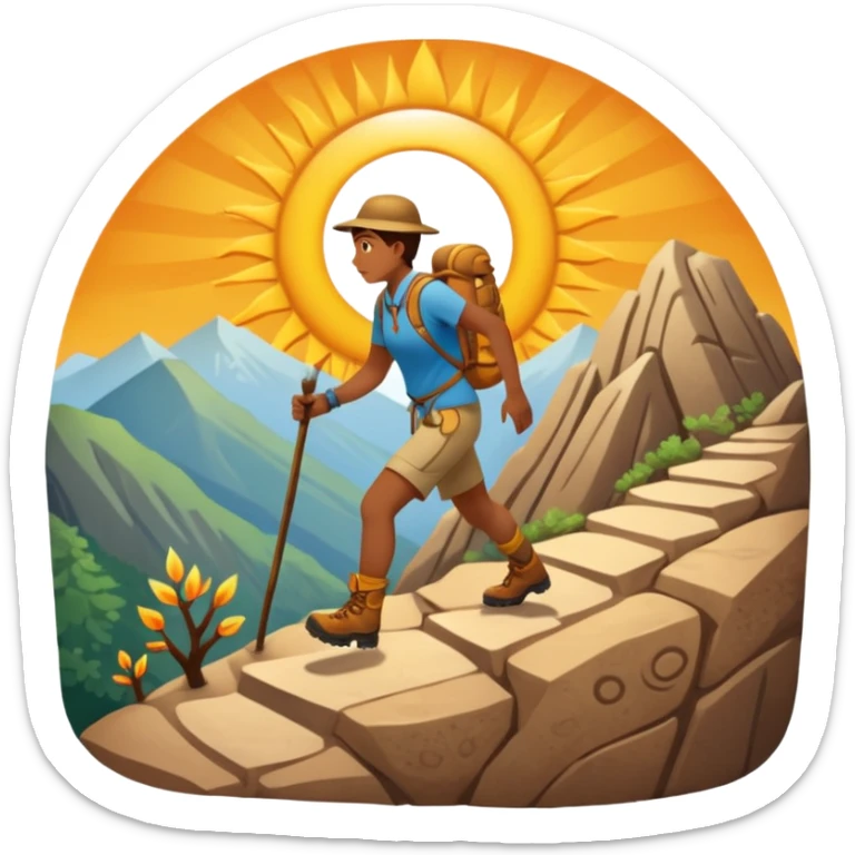 
una mezcla de sol + montaña + caminante estilo petroglifo con un espiral tipo energía ancestral sticker