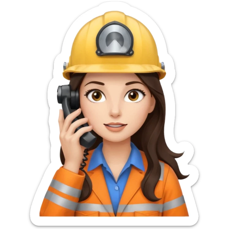 okay now do a brunette girl with long dark brown hair. rolling her eyes as she is on a phone call and is wearing a engineer helmet  sticker