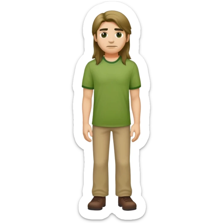 Picture of a full body of a male long hair in a green shirt sticker
