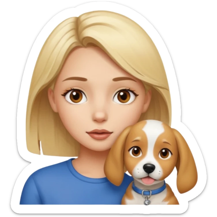 blonde girl brown eyes beauty mark near her mouth with dog sticker