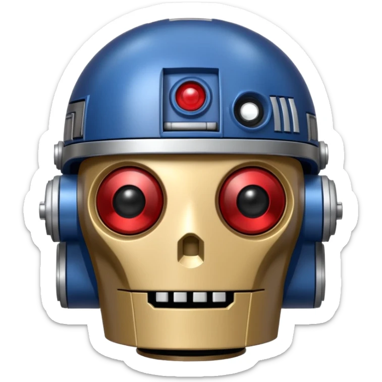 Crée-moi un robot sympathique, pour un chatbot moderne, je veux uniquement la tête sans le corps qui ressemble à R2D2 sticker