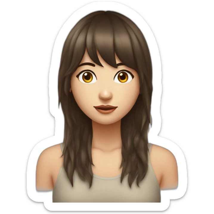 Fille brune abec des yeux bleux avec une frange et des cheuveux long sticker