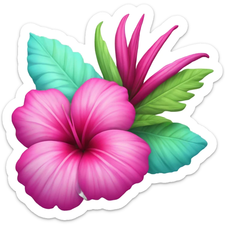 Realistic magenta,hot pink,tiffany blue and mint green tropical flower isolated.  sticker