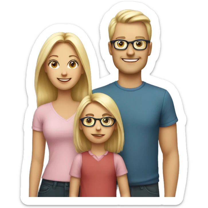 Mom and dad with glasses and their kids, blond girl and a boy. sticker